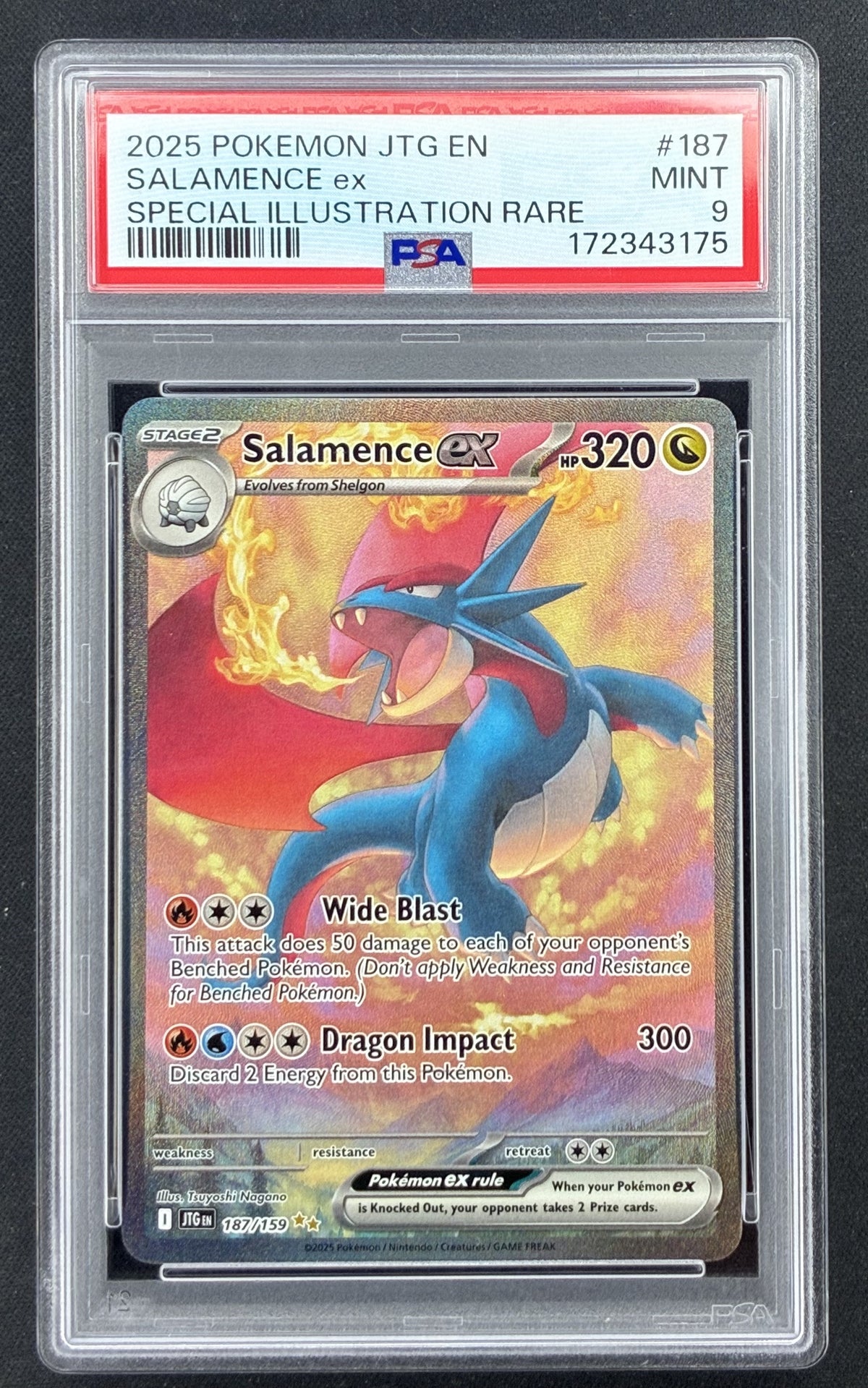 2025 Pokémon Journey Together Salamence ex 187/159 Special Illustration Rare PSA 9 Mint.