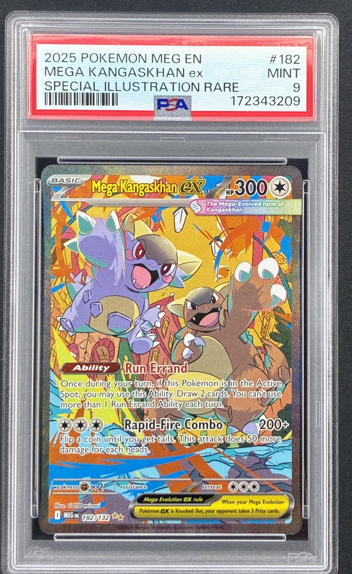 2025 Pokémon Mega Evolution Mega Kangaskhan ex 182/132 Special Illustration Rare PSA 9 Mint.