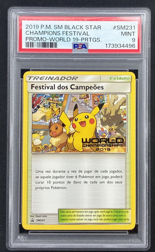 2019 Pokémon Champions Festival SM231 Portuguese World Championships promo PSA 9 Mint.