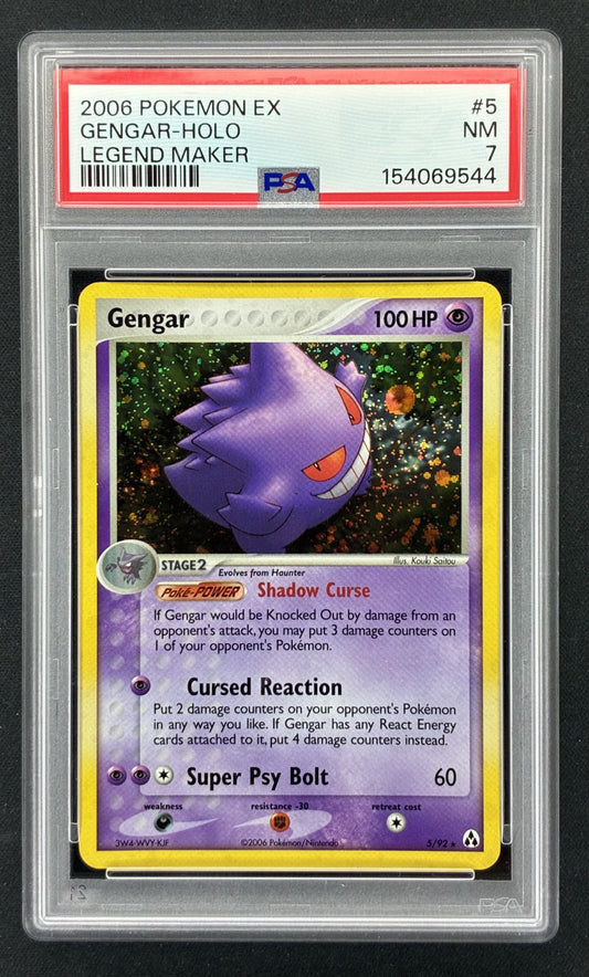 2006 Pokémon Gengar 5/92 EX Legend Maker Holo Rare professionally graded PSA 7 Near Mint trading card.