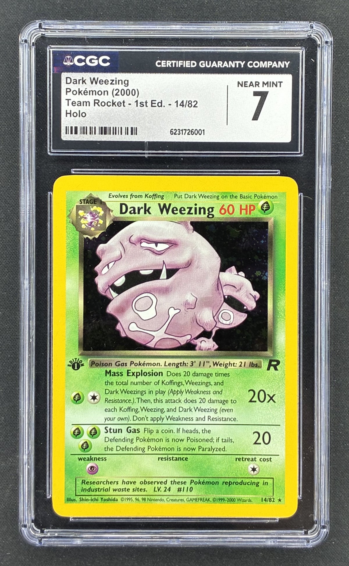 CGC graded 2000 Pokémon Team Rocket 1st Edition Dark Weezing #14/82 Holo card