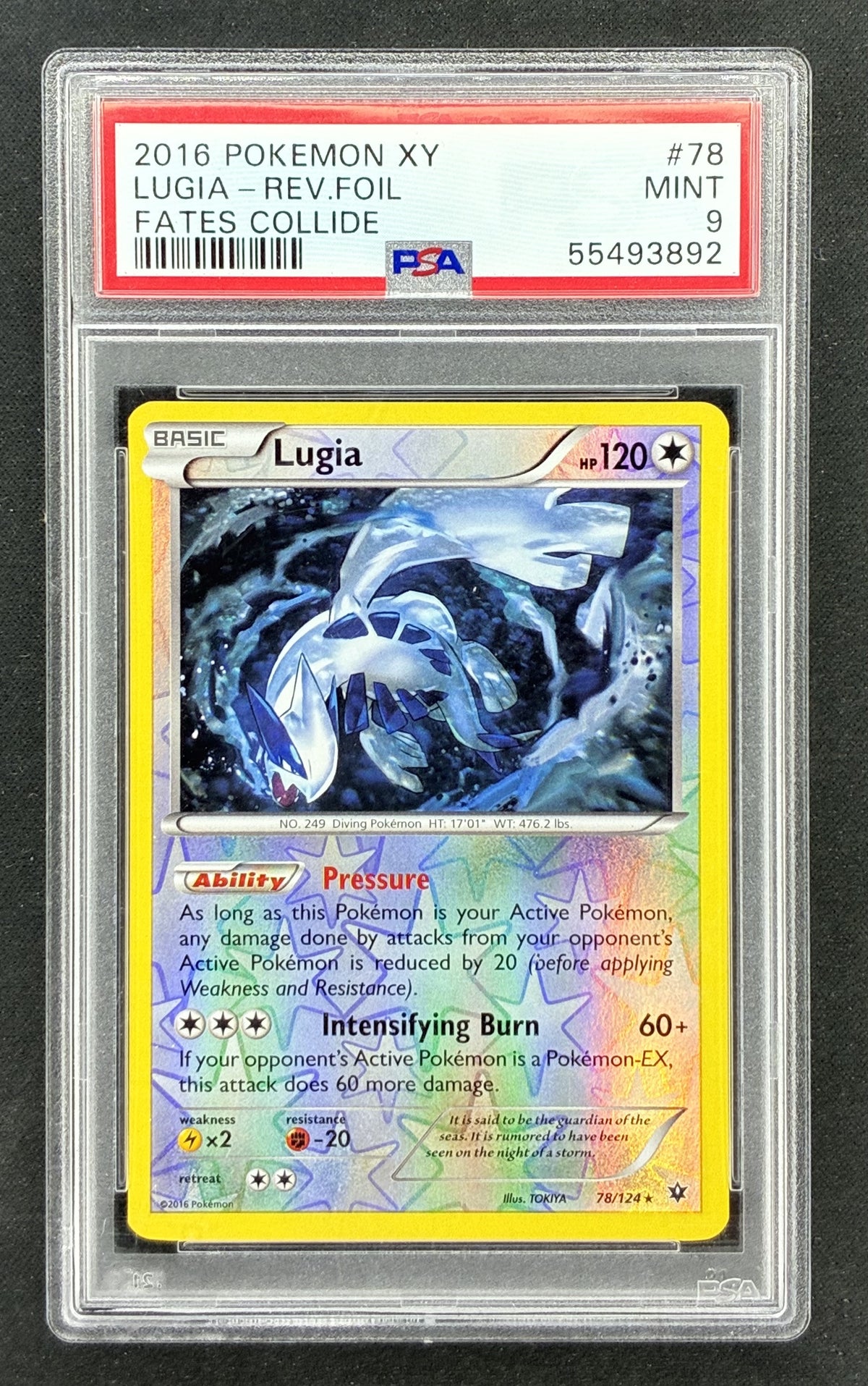 PSA 9 2016 Pokémon Fates Collide Lugia #78/124 Reverse Holo graded card