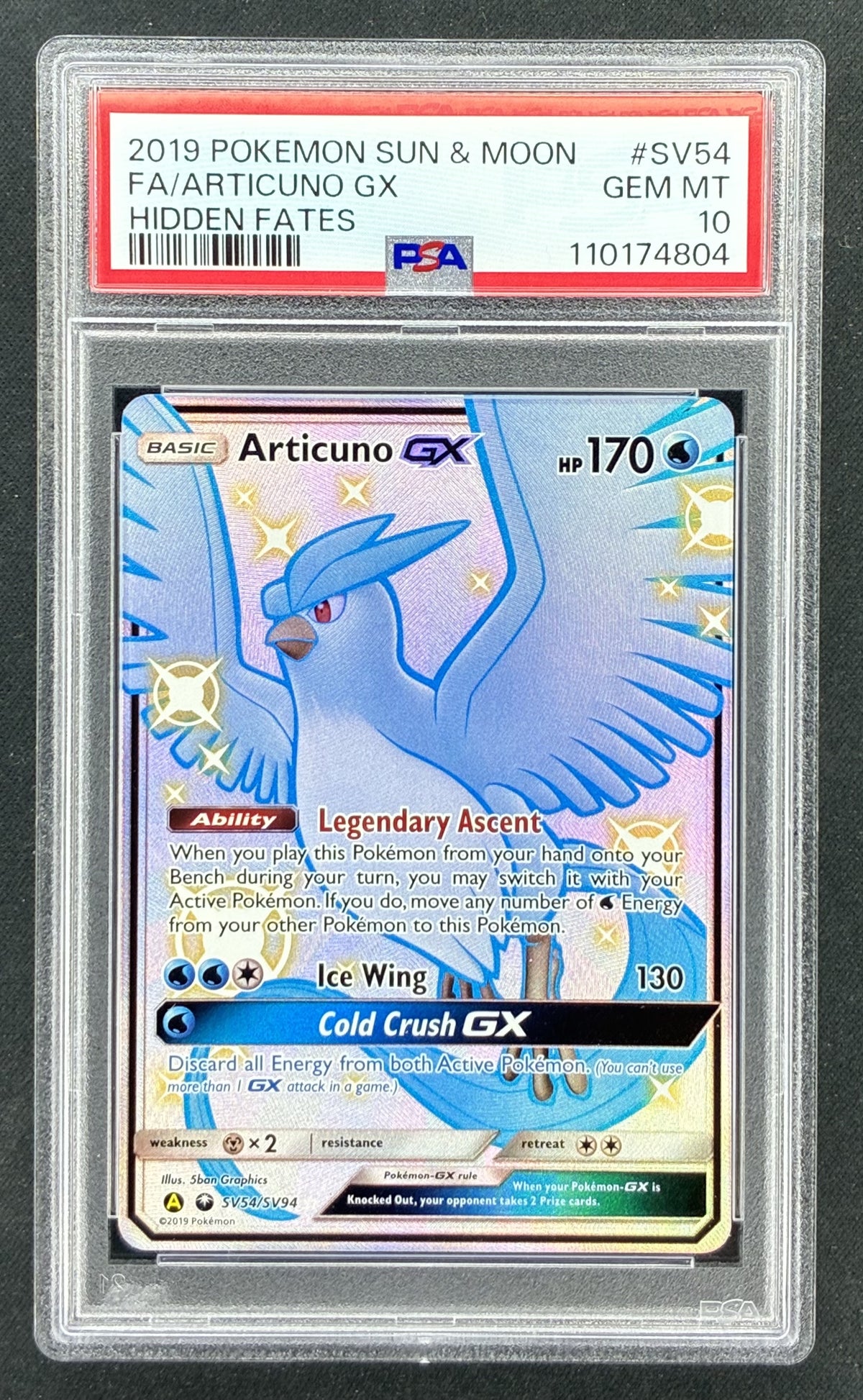 PSA 10 2019 Pokémon Hidden Fates Shiny Vault Articuno GX SV54/SV94 Holo graded card