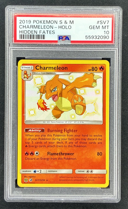 PSA 10 2019 Pokémon Hidden Fates Shiny Vault Charmeleon SV7/SV94 Holo graded card