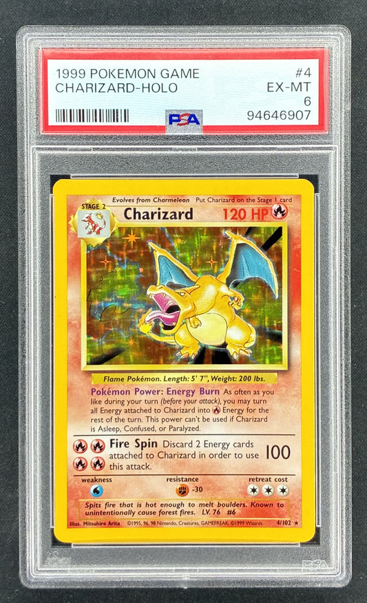 PSA 6 1999 Pokémon Base Set Unlimited Charizard Holo #4/102 graded card
