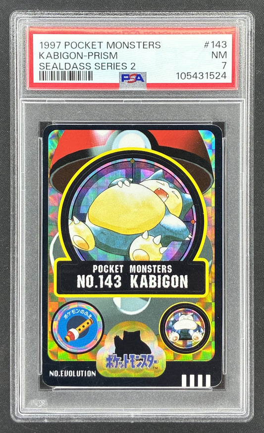 PSA 7 1997 Pocket Monsters Sealdass Series 2 #143 Kabigon Prism Snorlax graded card