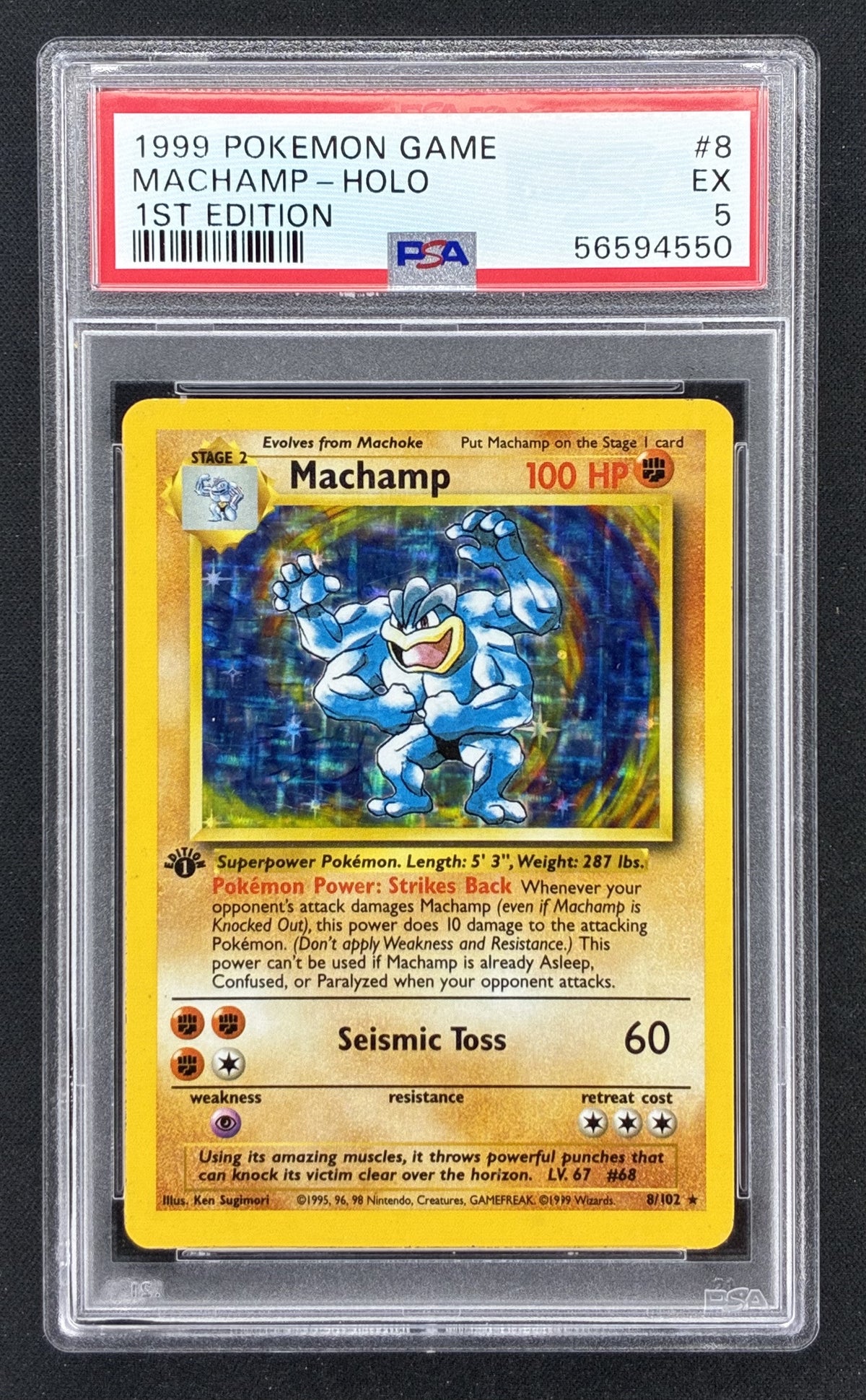 1999 Pokémon Base Set 1st Edition Machamp 8/102 Holo PSA 5 EX