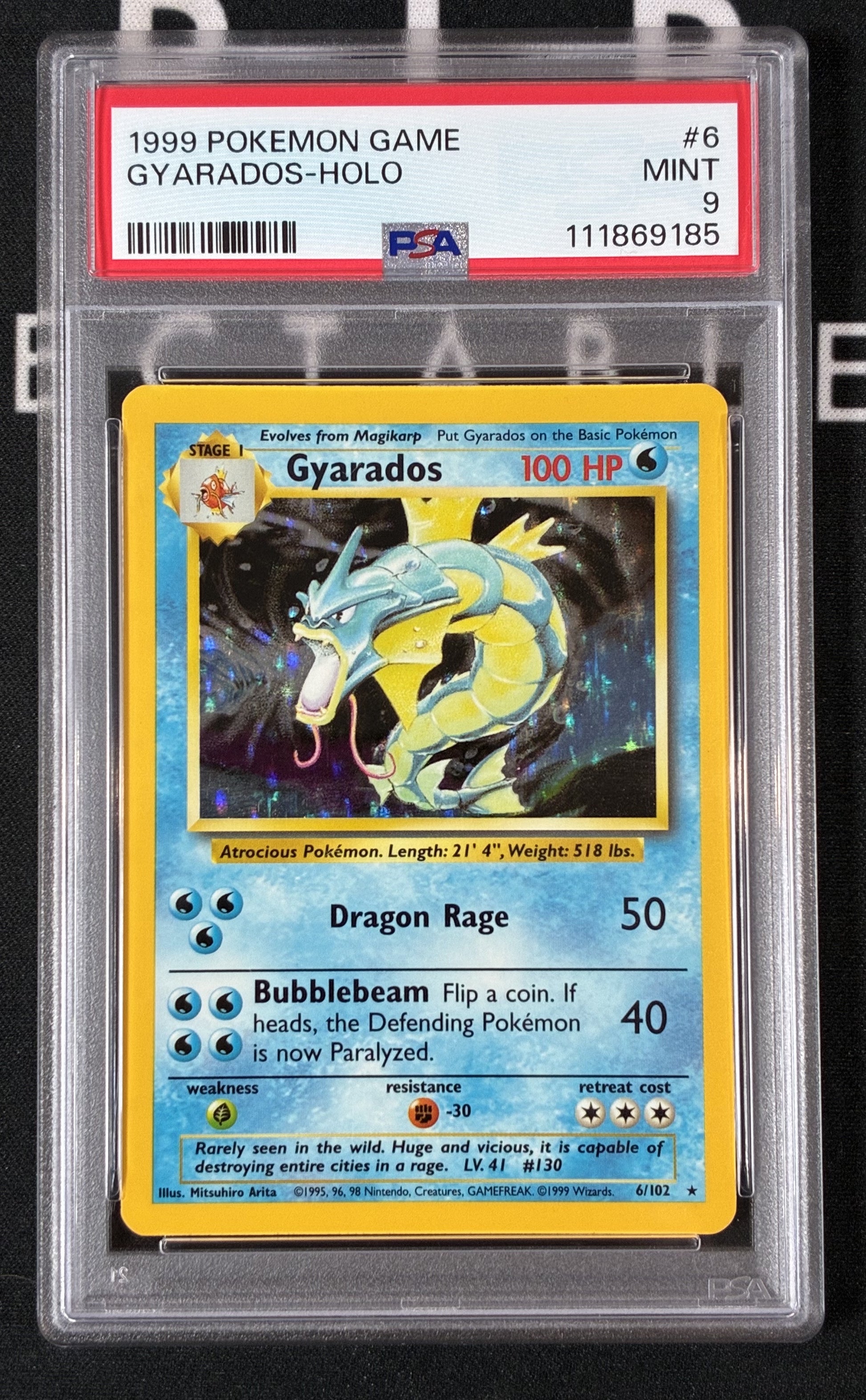 Gyarados 6/102 Holo Base Set Pokémon Card – PSA 9 Mint Slab – 1999