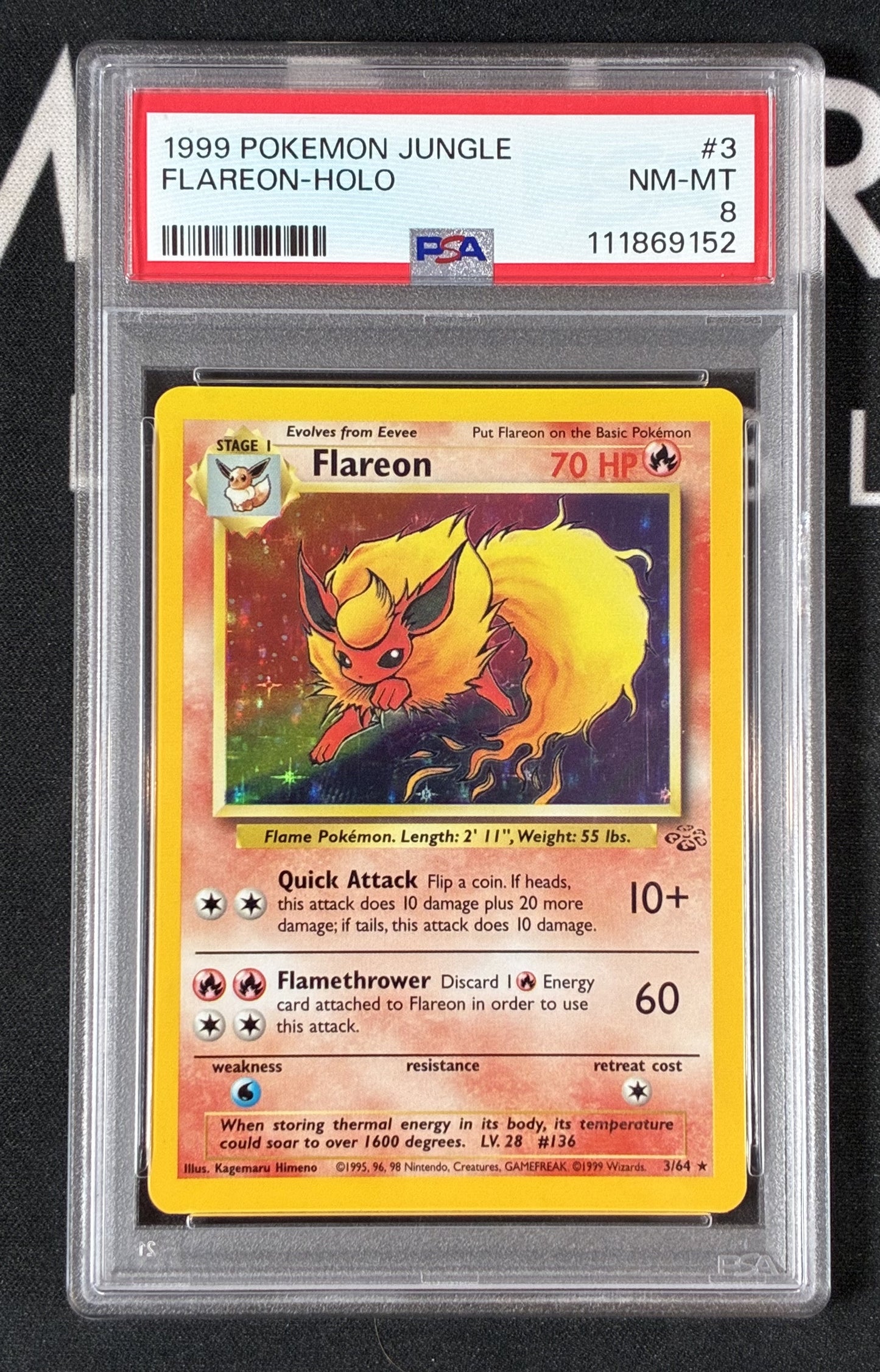 Flareon 3/64 Jungle Holo Rare Pokémon Card – PSA 8 NM-MT Slab – 1999 WotC