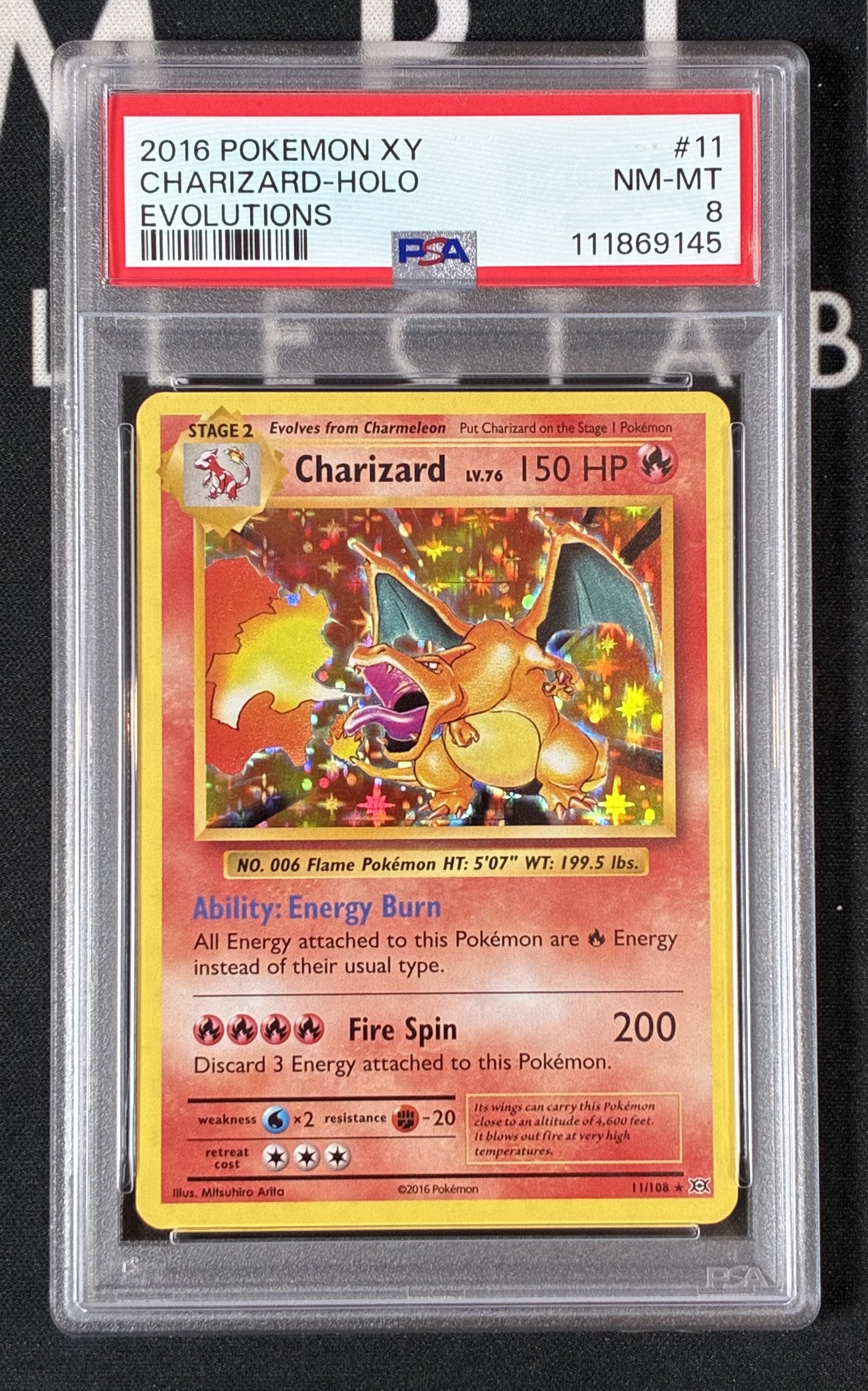 Charizard 11/108 XY Evolutions Holographic Pokémon Card – PSA 8 Slab