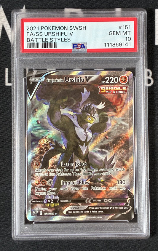 Single Strike Urshifu V 151/163 Pokémon Card – PSA 10 GEM MINT Battle Styles