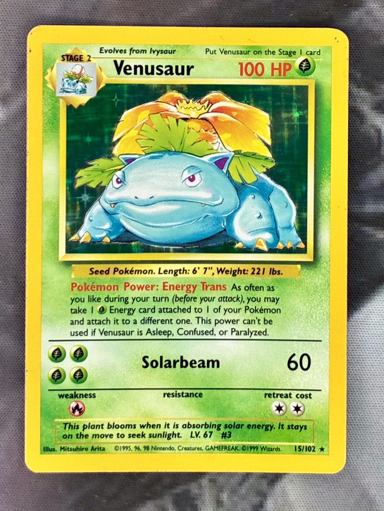 Venusaur 15/102 Base Set Unlimited Holo Pokémon Card – LP/MP