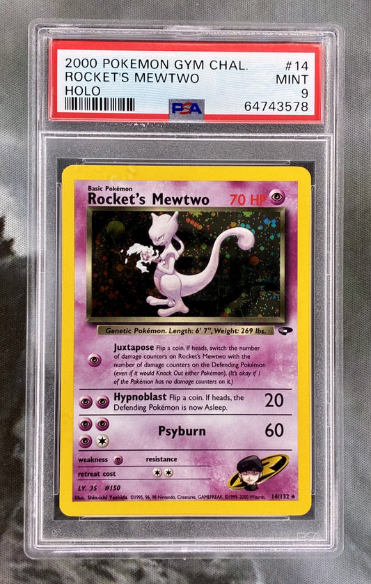 Rocket's Mewtwo Gym Challenge 14/132 Holo PSA 9 Pokémon Card with Swirl