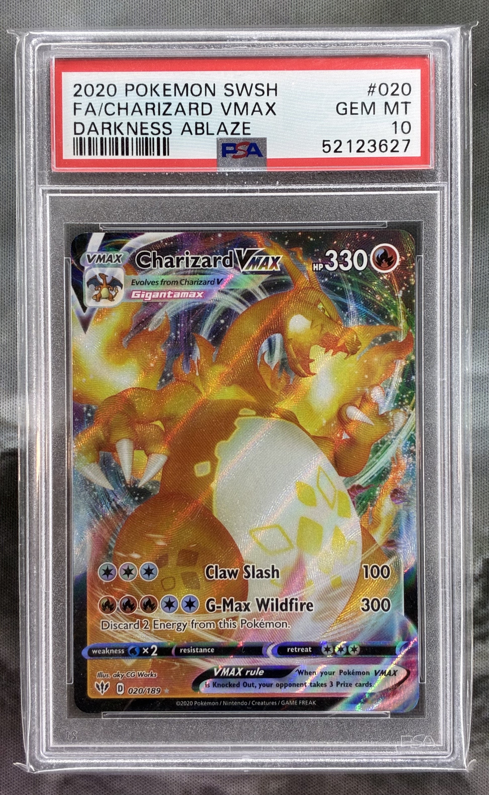 2020 Pokémon SWSH Charizard VMAX 020/189 Darkness Ablaze PSA 10