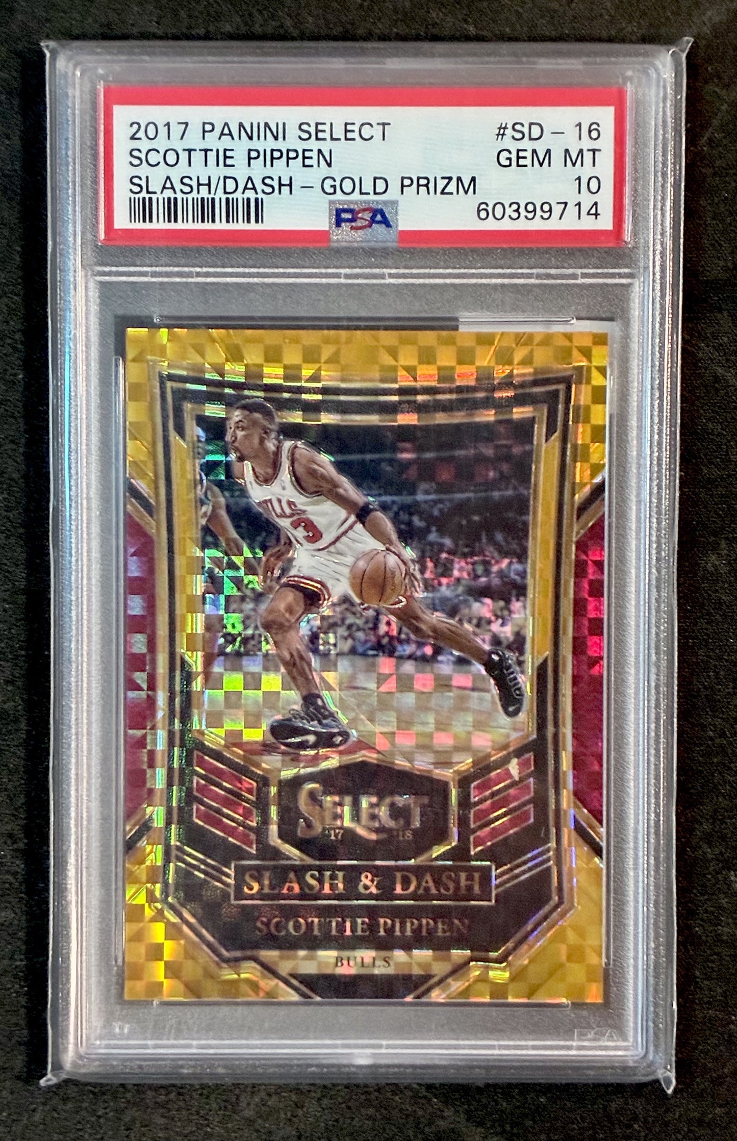 PSA 10 Scottie Pippen 2017-18 Panini Select Slash and Dash Gold /10 Basketball Card