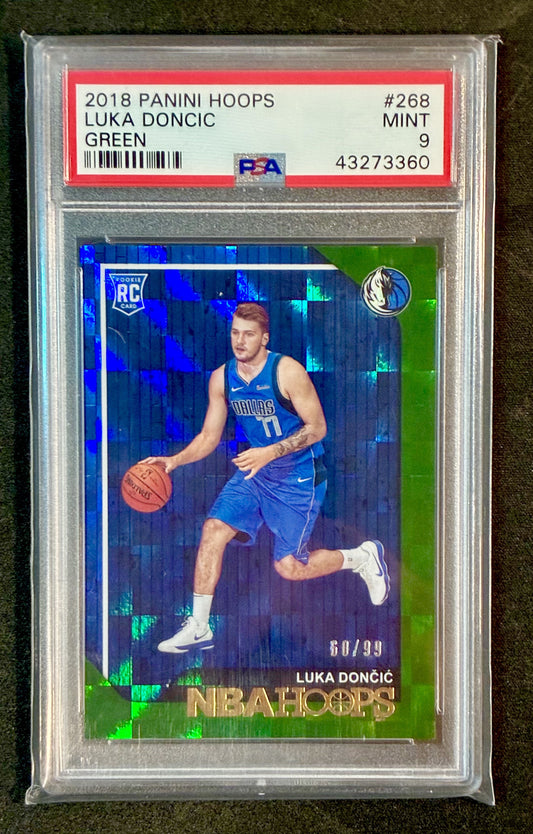 PSA 9 Luka Dončić 2018 Panini Hoops Green Checkerboard Rookie /99 Basketball Card
