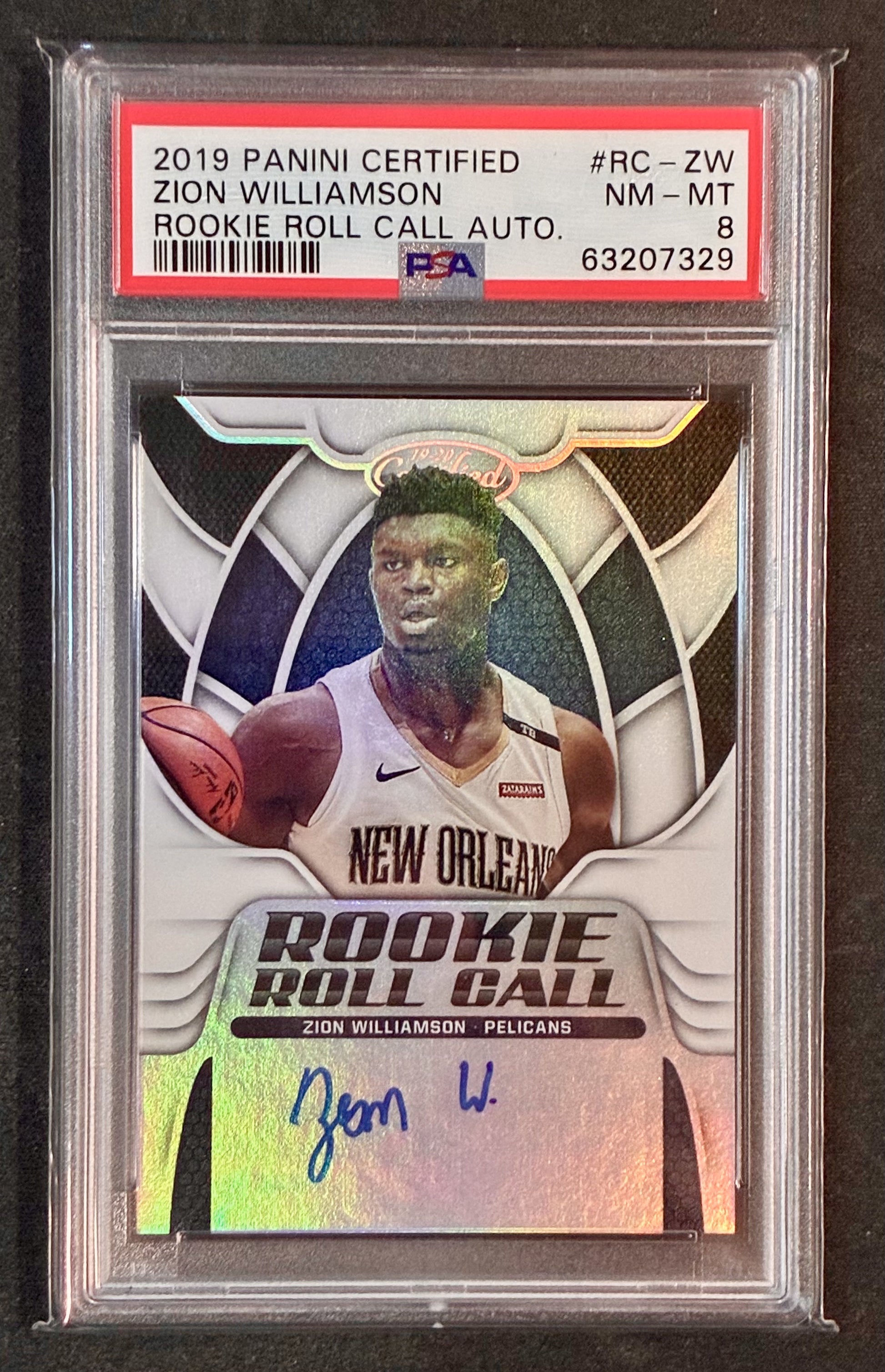 PSA 8 Zion Williamson 2019-20 Panini Certified Rookie Roll Call Autograph Basketball Card