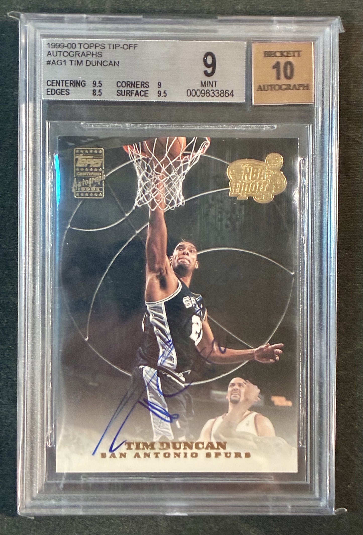 BGS 9 Tim Duncan 1999-00 Topps NBA Tip-Off Autograph Basketball Card