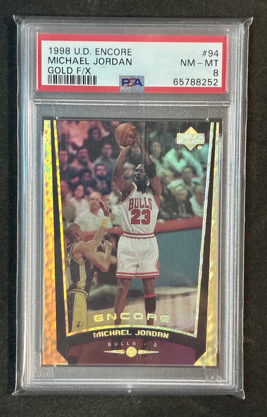 PSA 8 Michael Jordan 1998 Upper Deck Encore Gold F/X /125 Basketball Card