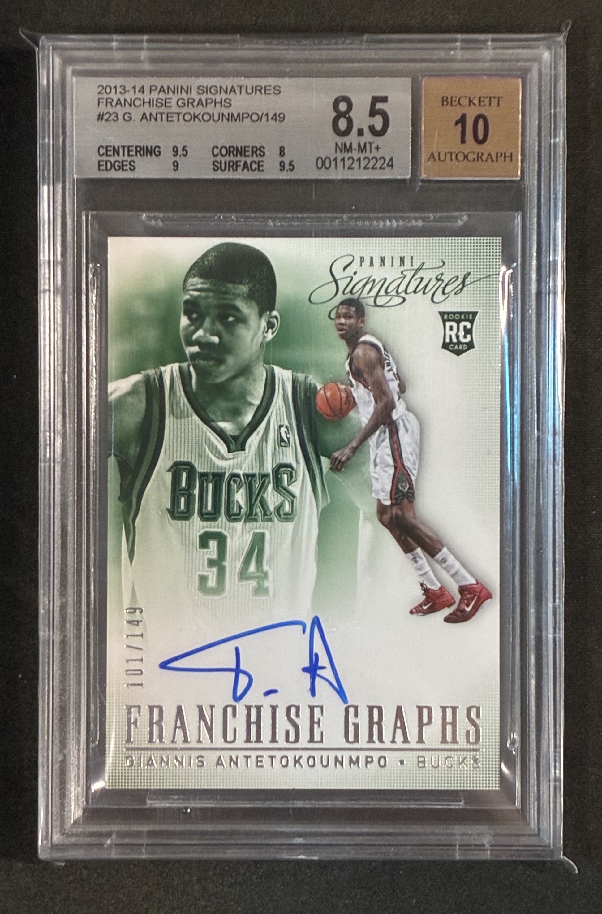 BGS 9.5/10 Giannis Antetokounmpo 2013-14 Panini Signatures Franchise Graphs Rookie Auto /149 Basketball Card