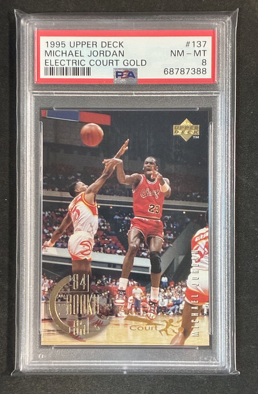 PSA 8 Michael Jordan 1995 Upper Deck Electric Court Gold Basketball Card