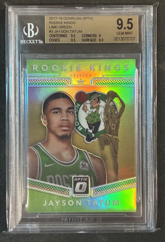 BGS 9.5 Jayson Tatum 2017-18 Donruss Optic Rookie Kings Lime Green Prizm /149 Basketball Card
