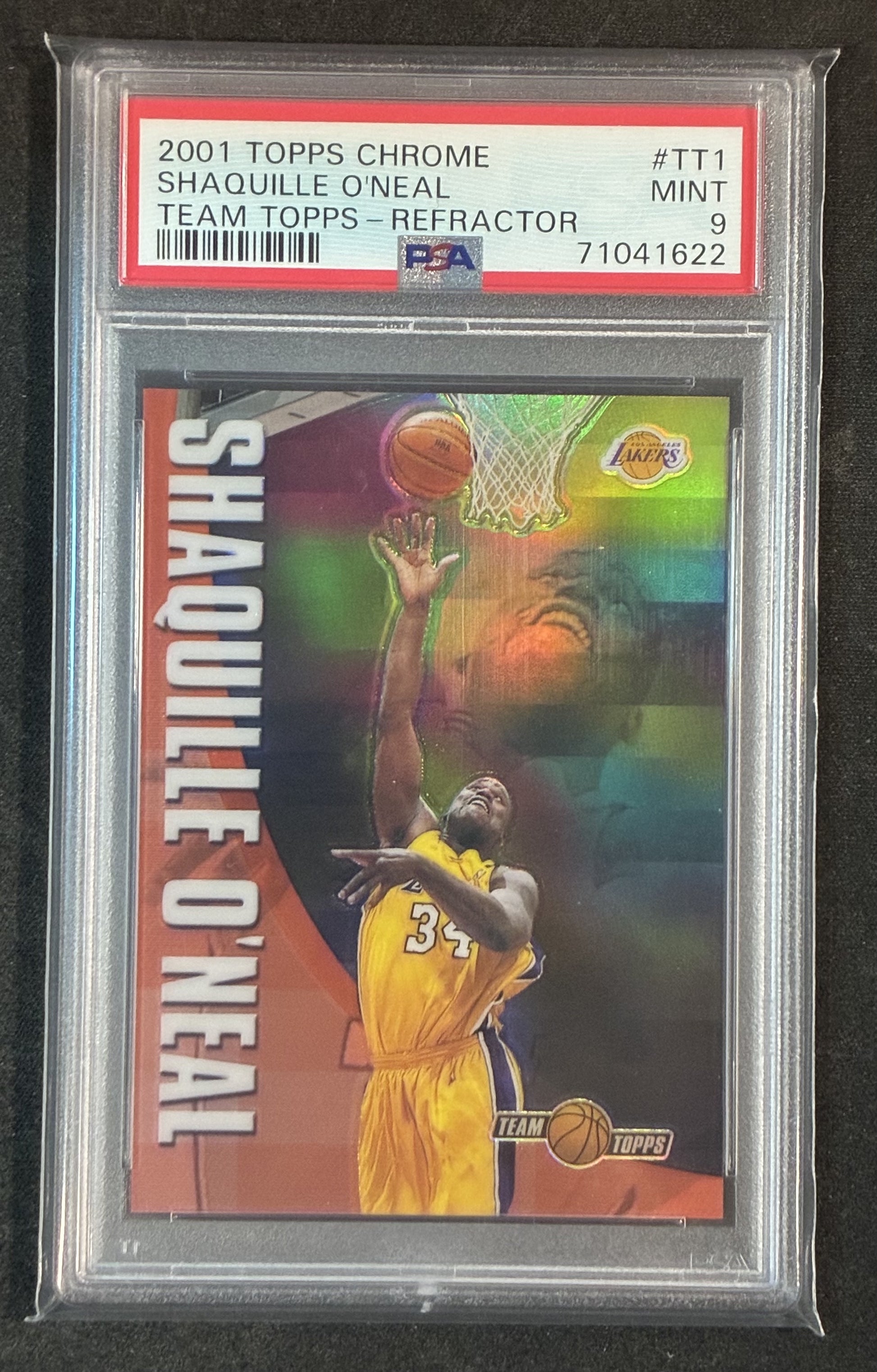 PSA 9 Shaquille O’Neal 2001 Topps Chrome Topps Team Refractor Basketball Card