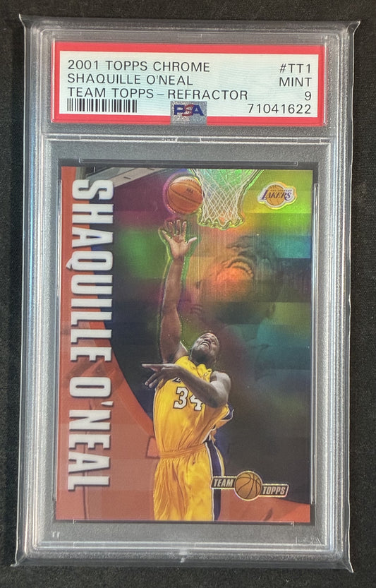 PSA 9 Shaquille O’Neal 2001 Topps Chrome Topps Team Refractor Basketball Card
