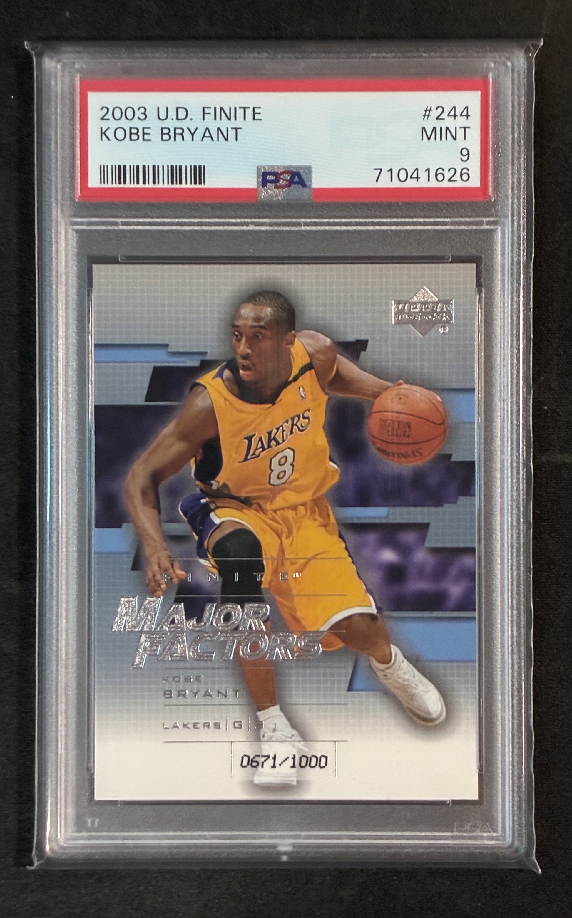2003-04 UD Finite Major Factors Kobe Bryant #244 – PSA 9 MINT – Serial #0671/1000
