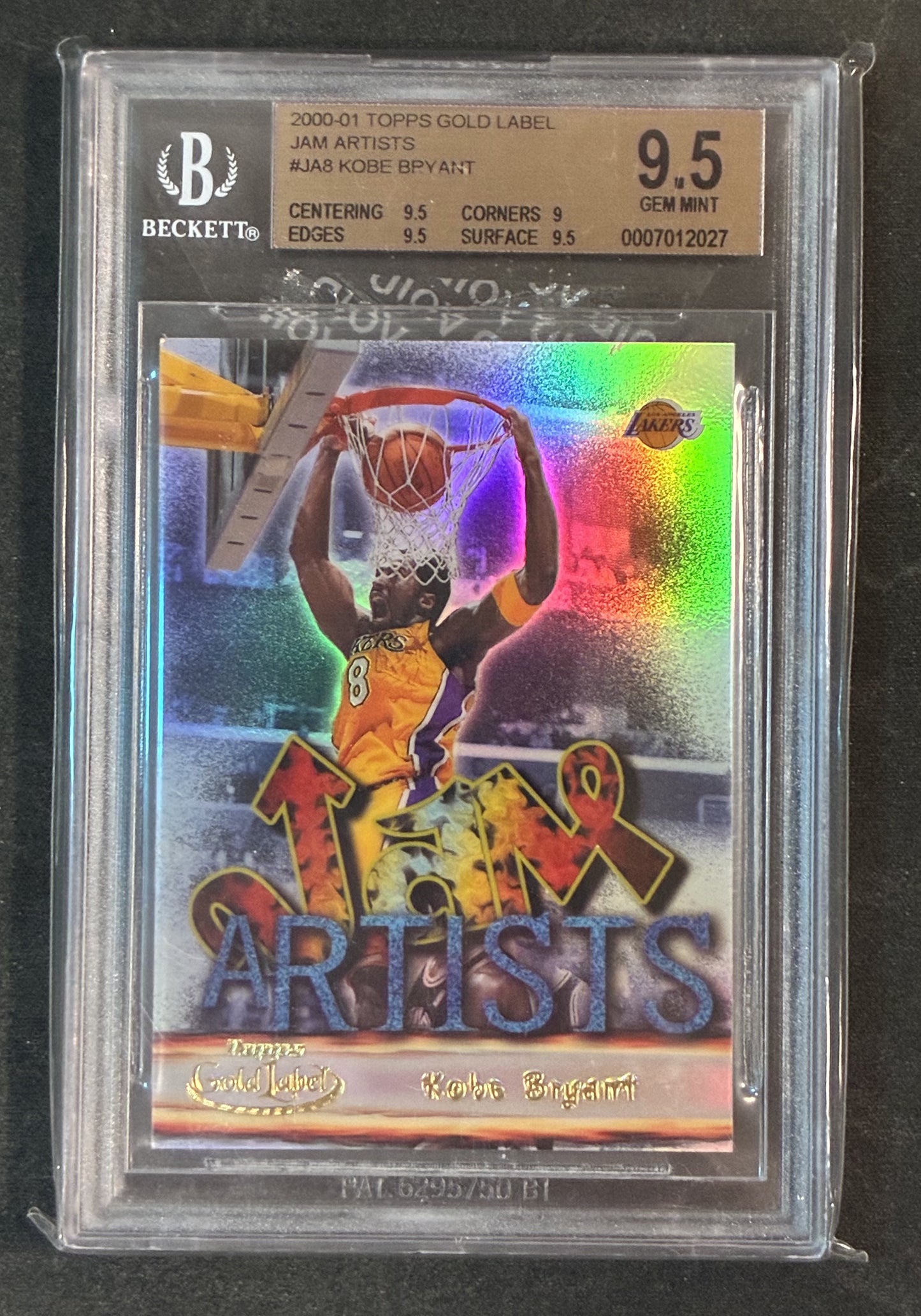 2000-01 Topps Gold Label Kobe Bryant #JA8 Jam Artists BGS 9.5 GEM MINT – Lakers Insert Card