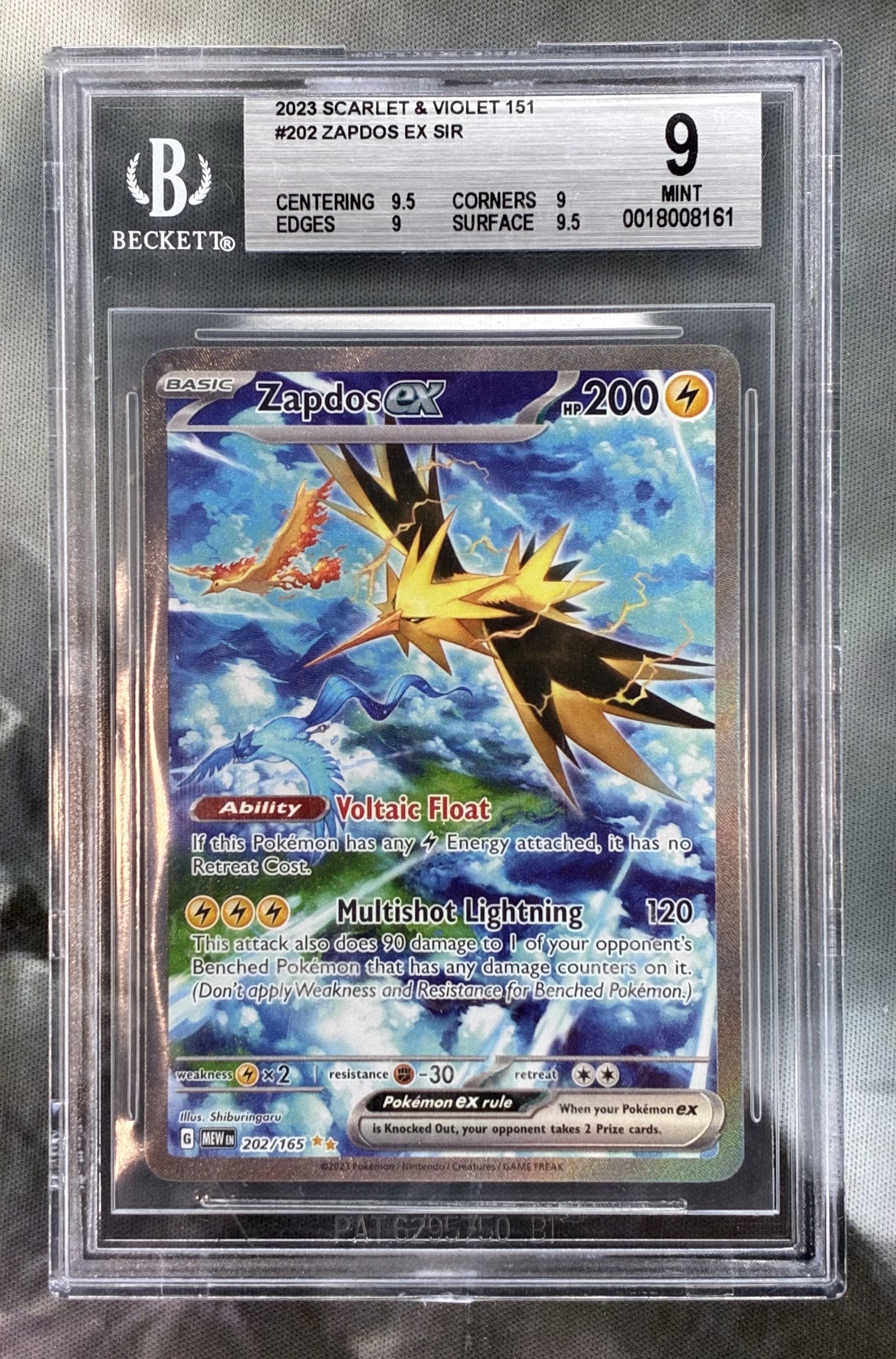 BGS 9 Zapdos ex 202/165 Scarlet & Violet 151 Special Illustration Rare Pokémon Card