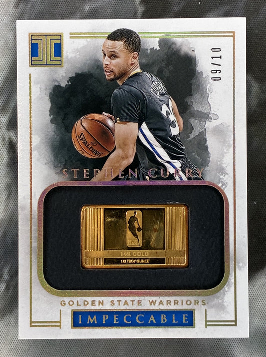 2016-17 Panini Impeccable Stephen Curry 14K Gold Bar 9/10 – Warriors NBA Card