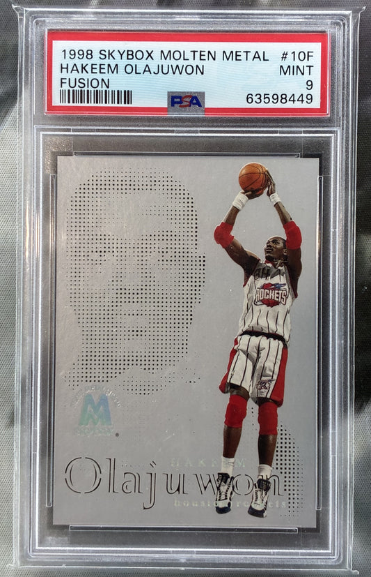 1998 Skybox Molten Metal Fusion Hakeem Olajuwon Heavy Metal PSA 9 – Rockets NBA Card