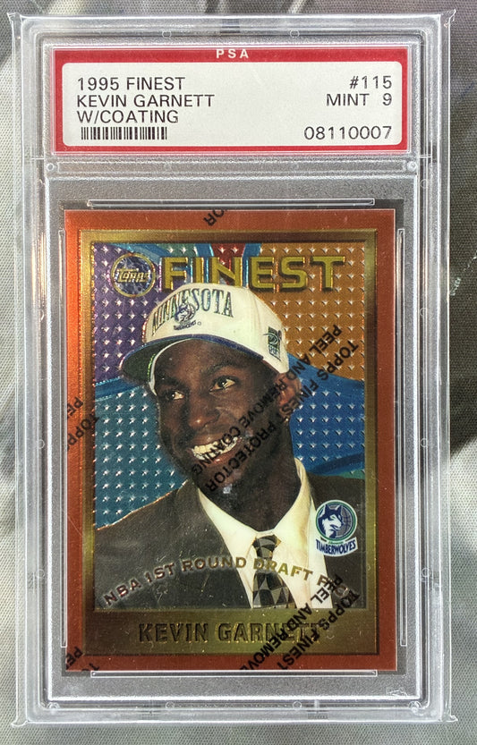 1995-96 Topps Finest Kevin Garnett Rookie RC #115 – PSA 9 With Coating – Timberwolves