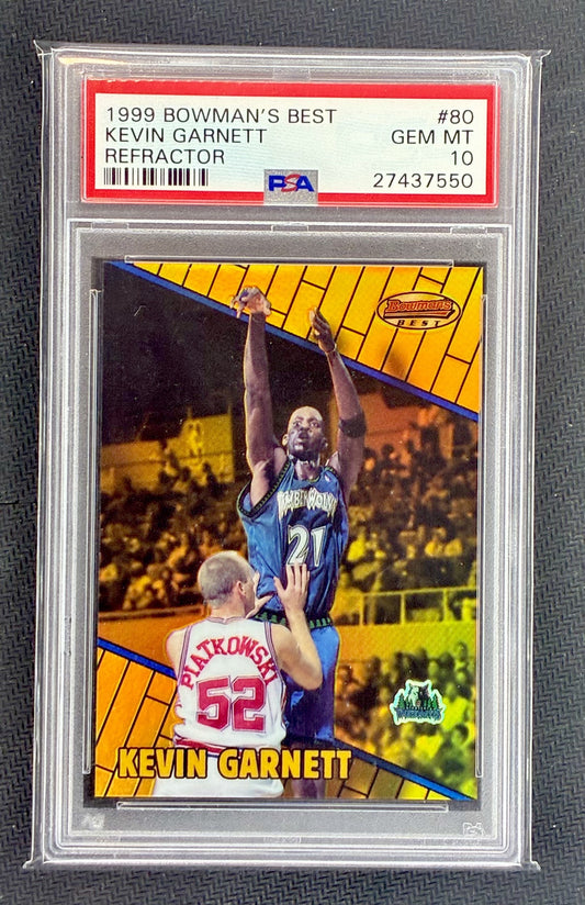 Kevin Garnett 1999 Bowman’s Best Refractor #80 /400 PSA 10 Gem Mint Pop 6 Minnesota Timberwolves