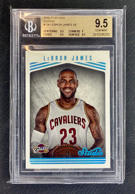 LeBron James 2016-17 Panini Studio Edition Portraits Glossy #136 BGS 9.5 Gem Mint Cleveland Cavaliers
