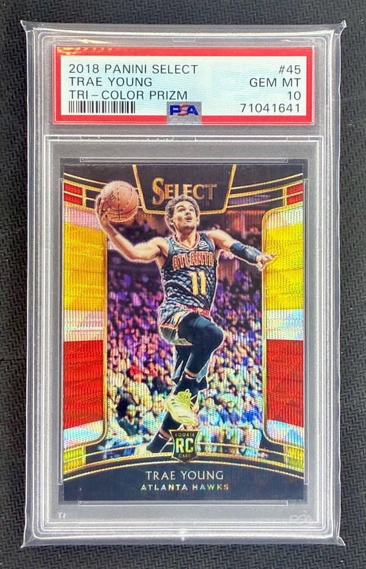 Trae Young 2018 Select Concourse Tri-Color Prizm Rookie #45 PSA 10 Gem Mint Atlanta Hawks