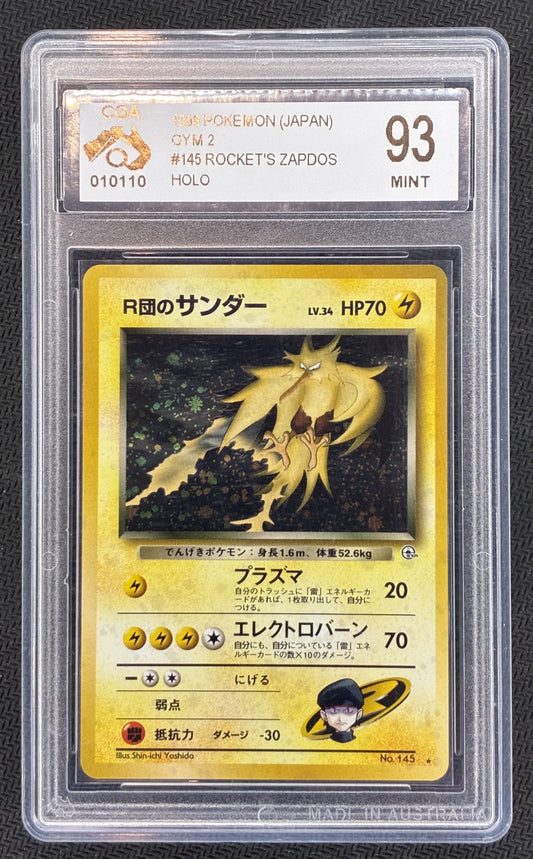 CGA 93 Mint Rocket’s Zapdos 1998 Japanese Gym 2 Holo Pokémon Card