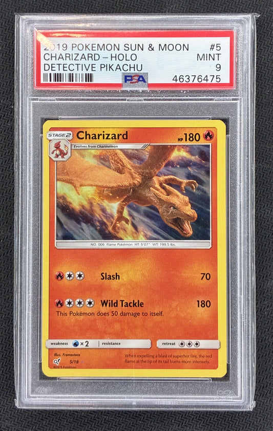 PSA 9 Charizard 2019 Detective Pikachu 5/18 Holo Pokémon Card