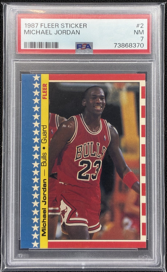 PSA 7 Michael Jordan 1987 Fleer Sticker #2 Chicago Bulls Basketball Card
