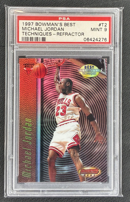 PSA 9 Michael Jordan 1997 Bowman’s Best Techniques Refractor Basketball Card