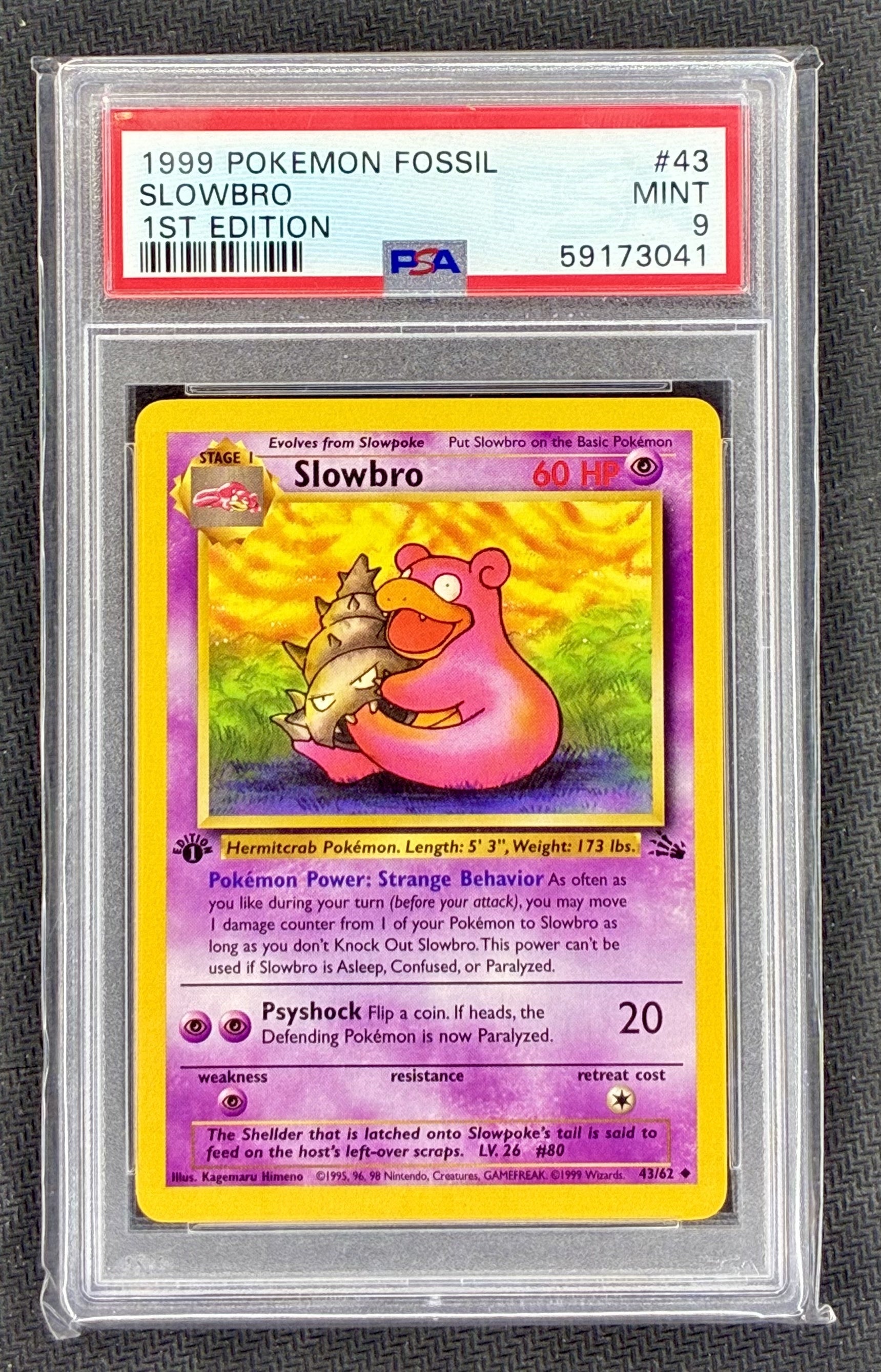 PSA 9 Slowbro 43/62 1st Edition Fossil Set 1999 Pokémon Card