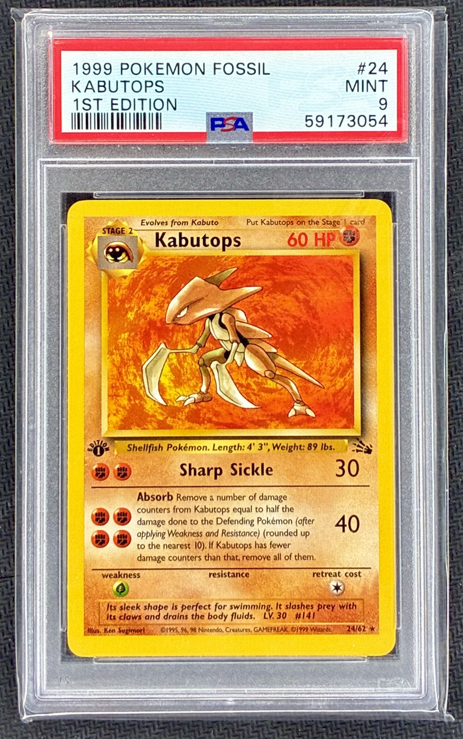 PSA 9 Kabutops 24/62 1st Edition Fossil Set Non-Holo 1999 Pokémon Card