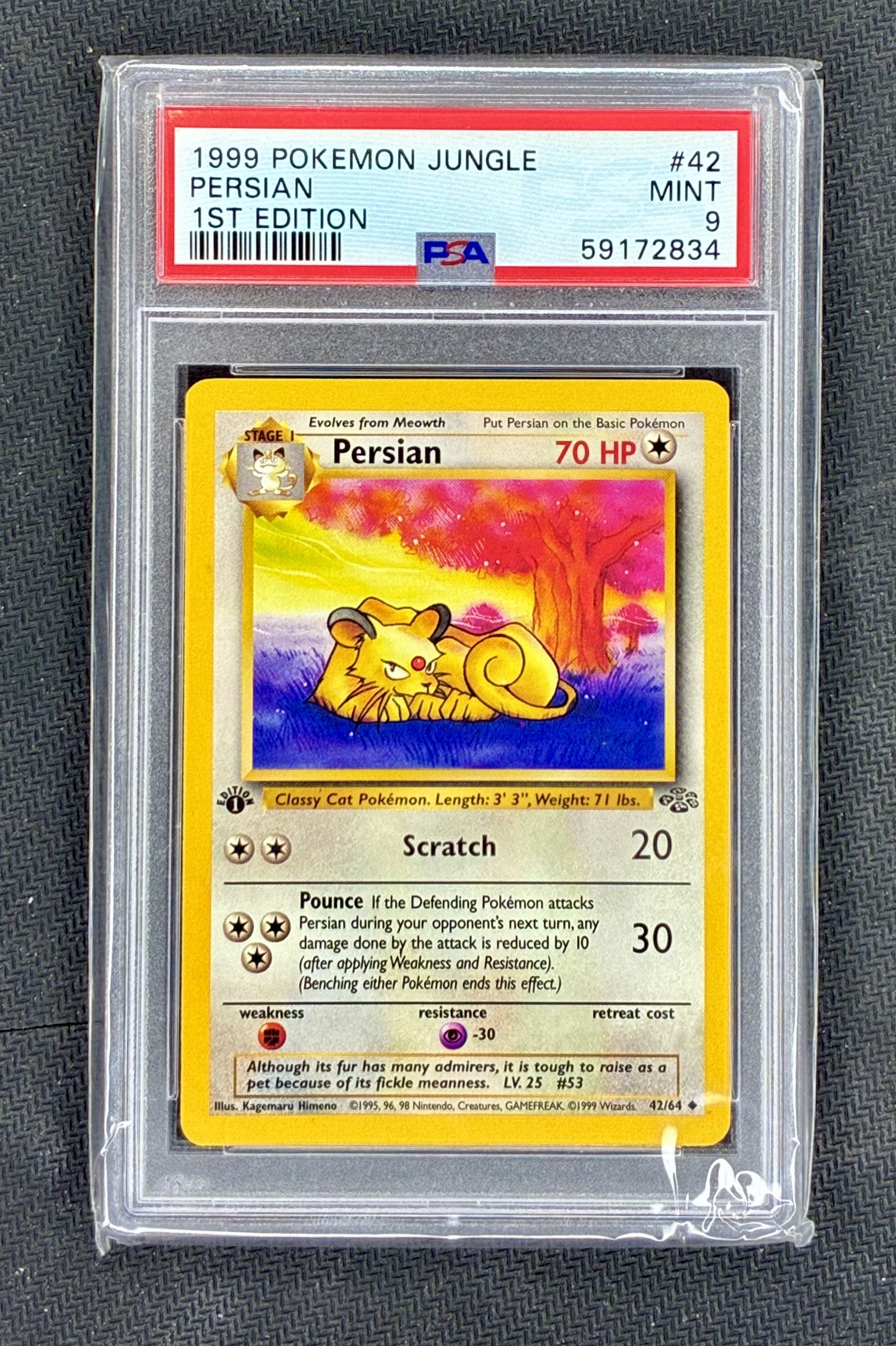 PSA 9 Persian 42/64 1st Edition Jungle Set 1999 Pokémon Card
