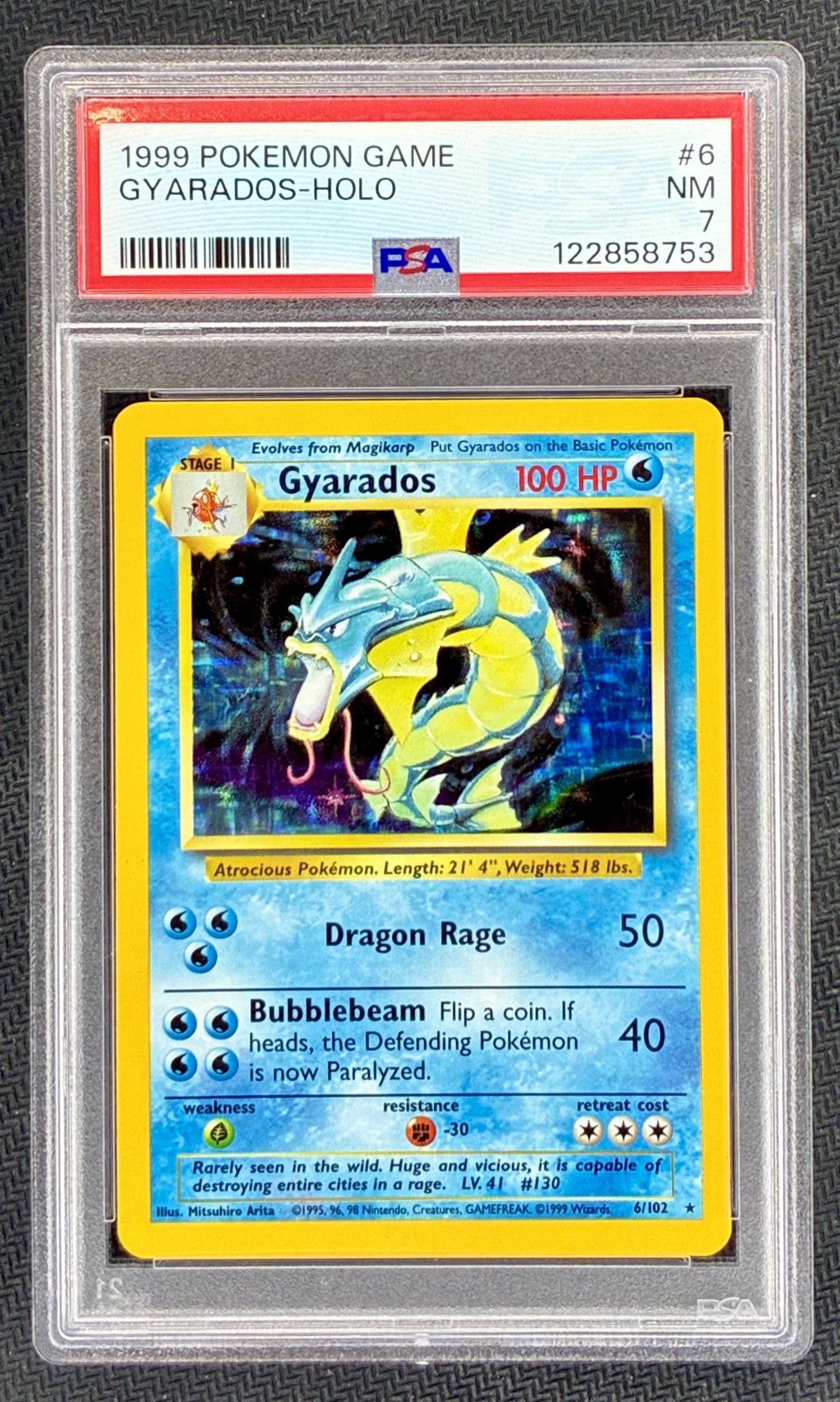 PSA 7 Gyarados 1999 Pokémon Base Set Holo #6/102 Unlimited Vintage Pokémon Card