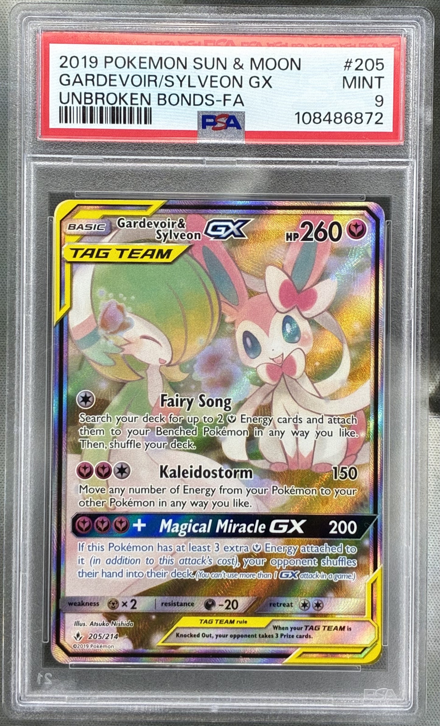 Pokémon Gardevoir & Sylveon GX 205/214 Unbroken Bonds Full Art PSA 9 Card