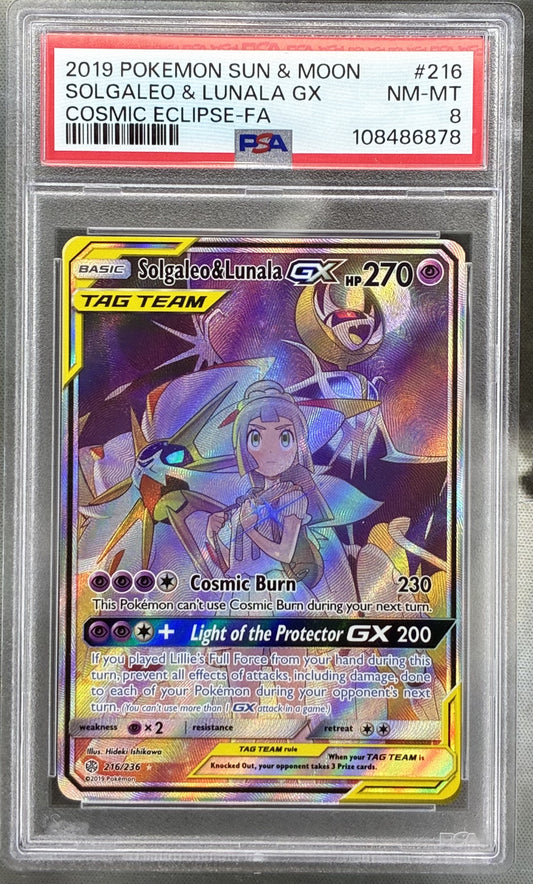 Pokémon Solgaleo & Lunala GX 216/236 Cosmic Eclipse Full Art PSA 8 Card