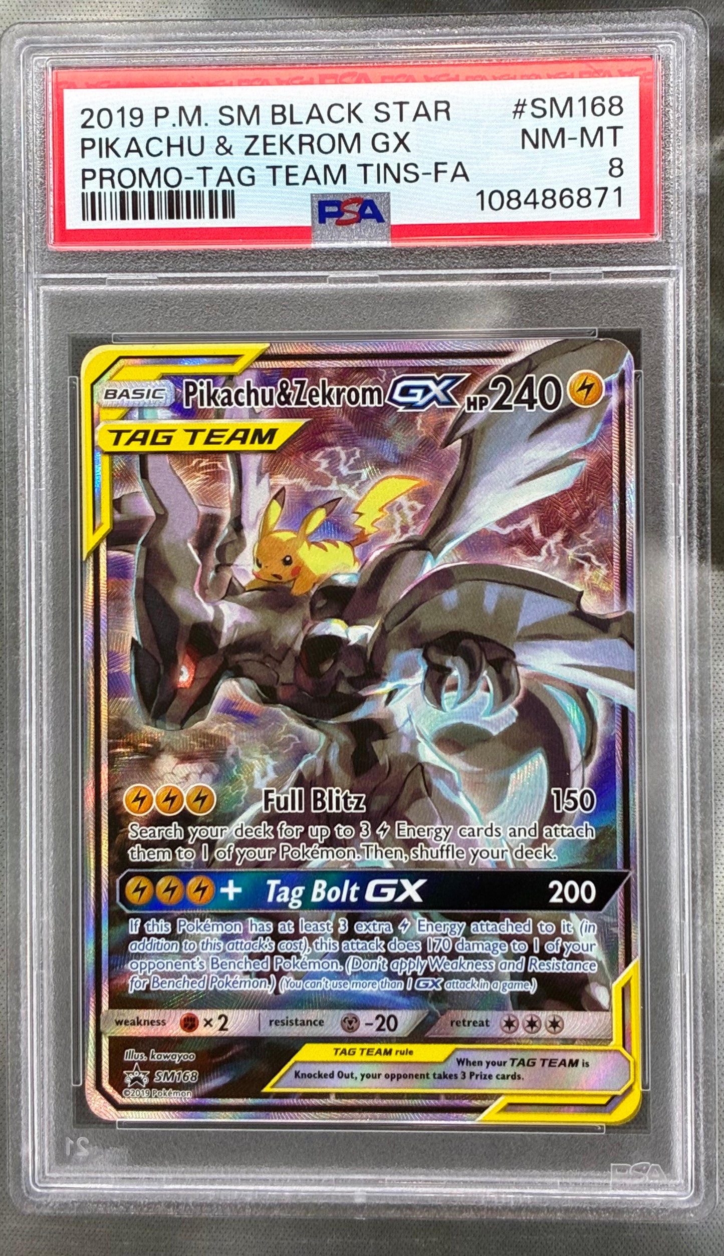 Pokémon Pikachu & Zekrom GX Full Art SM168 Promo PSA 8 Card