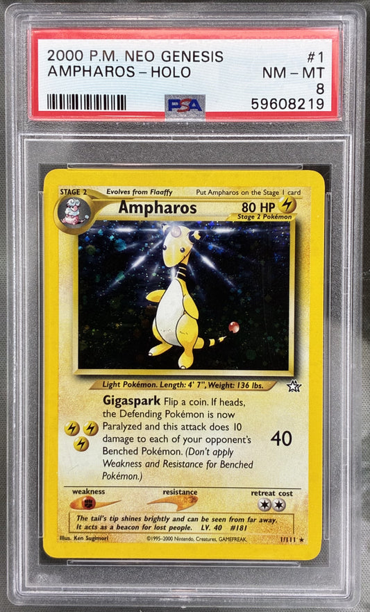 Pokémon Ampharos – 1/111 – Neo Genesis Holo (PSA 8)