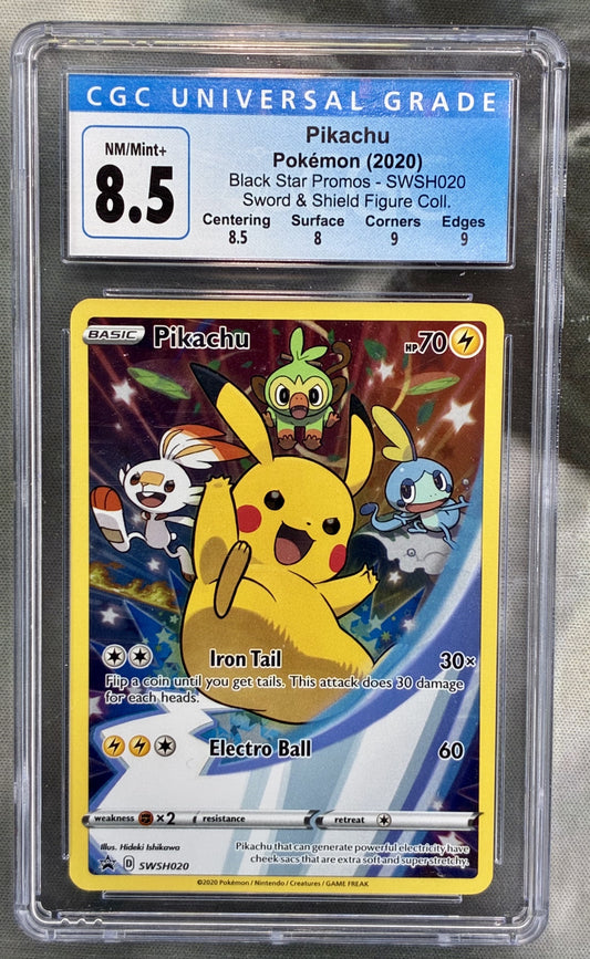 Pokémon Pikachu SWSH020 2020 Black Star Promo Card CGC 8.5 Graded Condition
